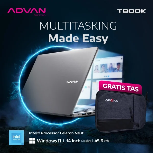 ADVAN Laptop TBook X Transformer | Tbook Intel Celeron N100 | 4Gb/128GB Upgradable | 14" HD Free | Windows 11 | Garansi Resmi 1 Tahun